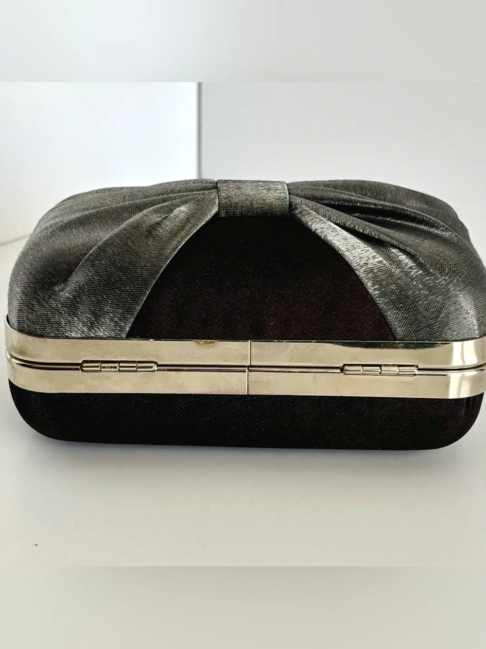 Bow Satin Clutch Silver Black Evening Bag Wedding Formal Purse